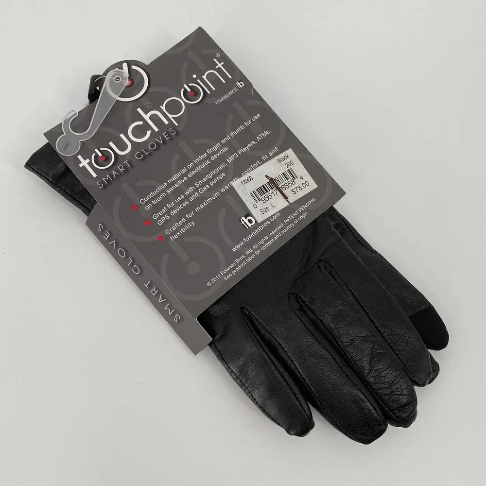 Fownes Touchpoint Black Leather‎ Cashmere Lined Gloves Womens Large NWT Stocking